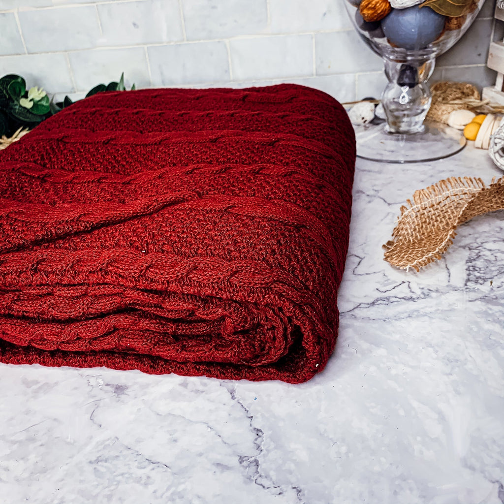 Claret Knit Sweater Throw Lightweight Cozy Blanket For Couch Bed BandsCo Straps
