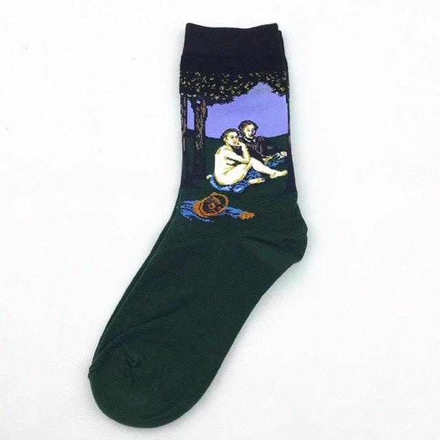 Classic Autumn Winter Retro Personality Art Van Gogh Mural World Famous Oil Painting Female Sock For Men And Women Stevvex