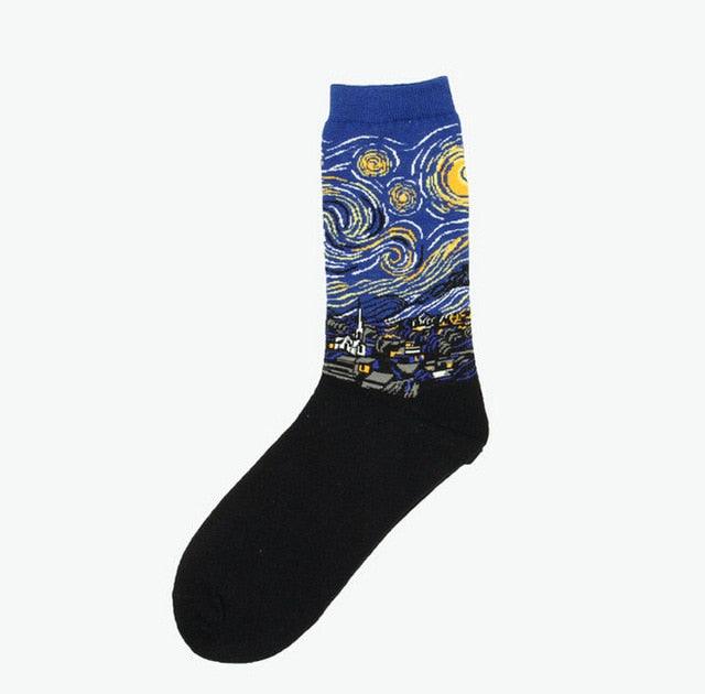 Classic Autumn Winter Retro Personality Art Van Gogh Mural World Famous Oil Painting Female Sock For Men And Women Stevvex