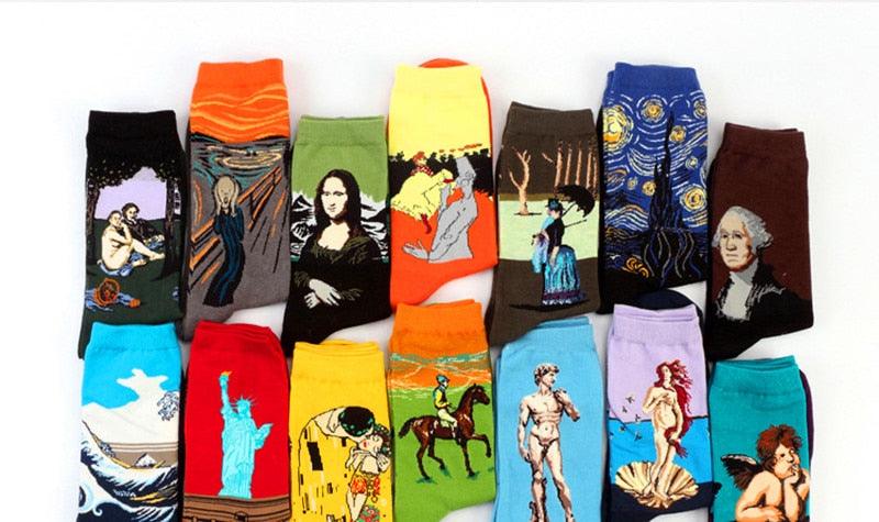 Classic Autumn Winter Retro Personality Art Van Gogh Mural World Famous Oil Painting Female Sock For Men And Women Stevvex