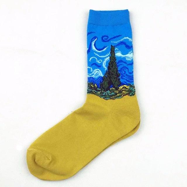 Classic Autumn Winter Retro Personality Art Van Gogh Mural World Famous Oil Painting Female Sock For Men And Women Stevvex