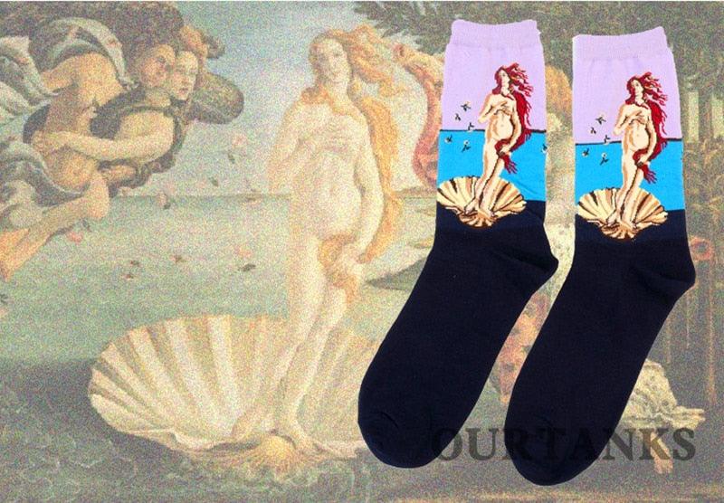 Classic Autumn Winter Retro Personality Art Van Gogh Mural World Famous Oil Painting Female Sock For Men And Women Stevvex