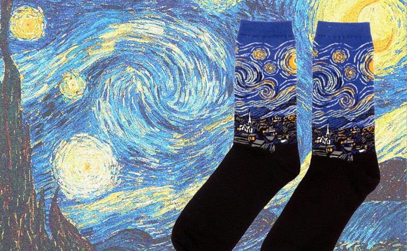 Classic Autumn Winter Retro Personality Art Van Gogh Mural World Famous Oil Painting Female Sock For Men And Women Stevvex