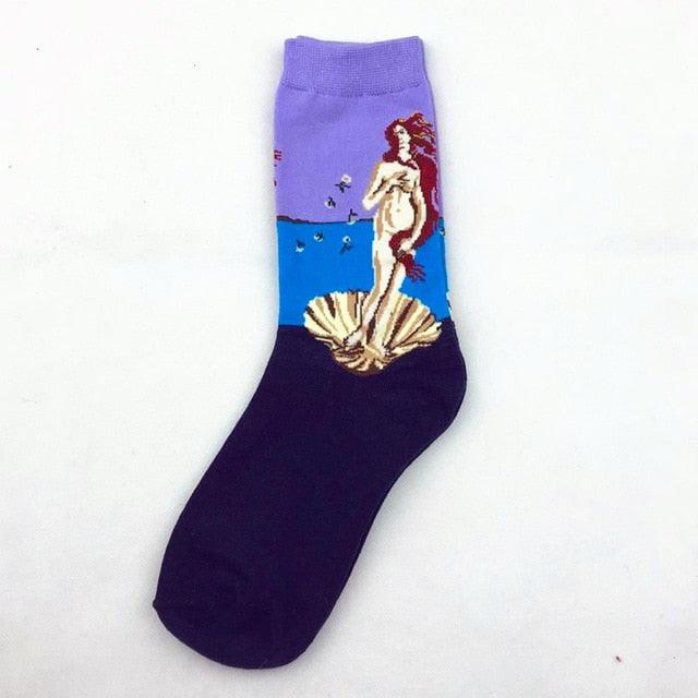 Classic Autumn Winter Retro Personality Art Van Gogh Mural World Famous Oil Painting Female Sock For Men And Women Stevvex