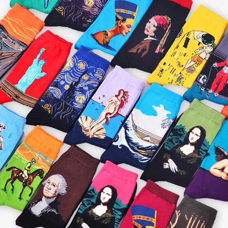Classic Autumn Winter Retro Personality Art Van Gogh Mural World Famous Oil Painting Female Sock For Men And Women Stevvex