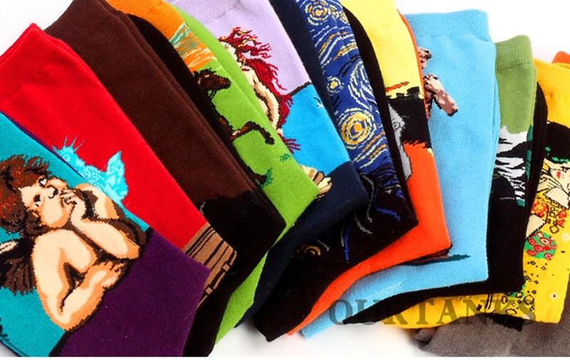 Classic Autumn Winter Retro Personality Art Van Gogh Mural World Famous Oil Painting Female Sock For Men And Women Stevvex