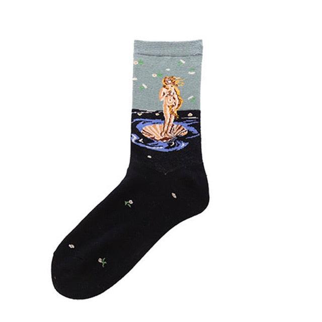 Classic Autumn Winter Retro Personality Art Van Gogh Mural World Famous Oil Painting Female Sock For Men And Women Stevvex