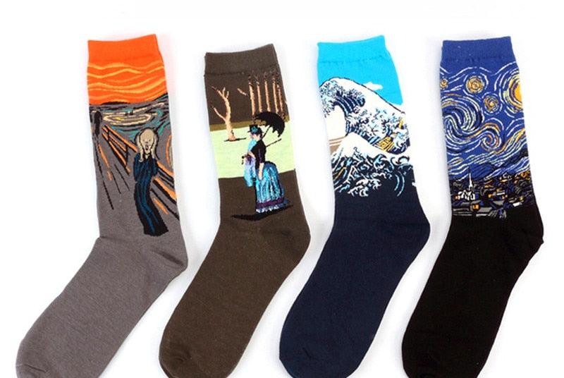 Classic Autumn Winter Retro Personality Art Van Gogh Mural World Famous Oil Painting Female Sock For Men And Women Stevvex