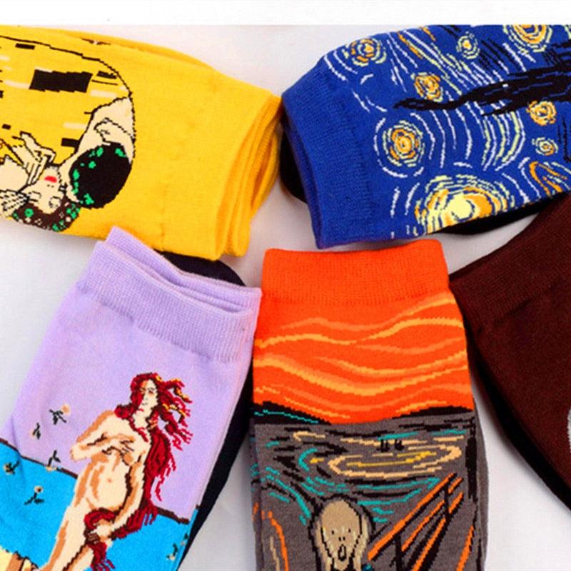 Classic Autumn Winter Retro Personality Art Van Gogh Mural World Famous Oil Painting Female Sock For Men And Women Stevvex