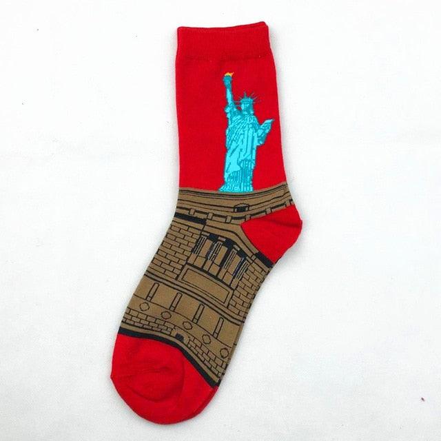 Classic Autumn Winter Retro Personality Art Van Gogh Mural World Famous Oil Painting Female Sock For Men And Women Stevvex