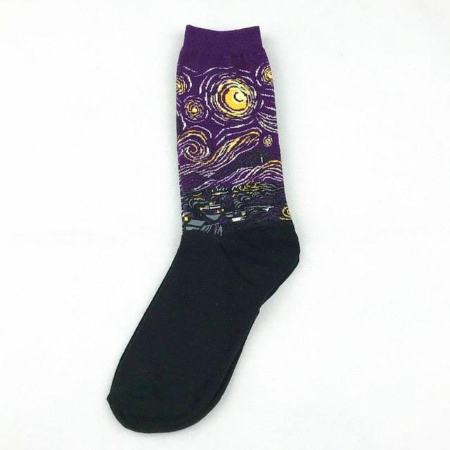 Classic Autumn Winter Retro Personality Art Van Gogh Mural World Famous Oil Painting Female Sock For Men And Women Stevvex