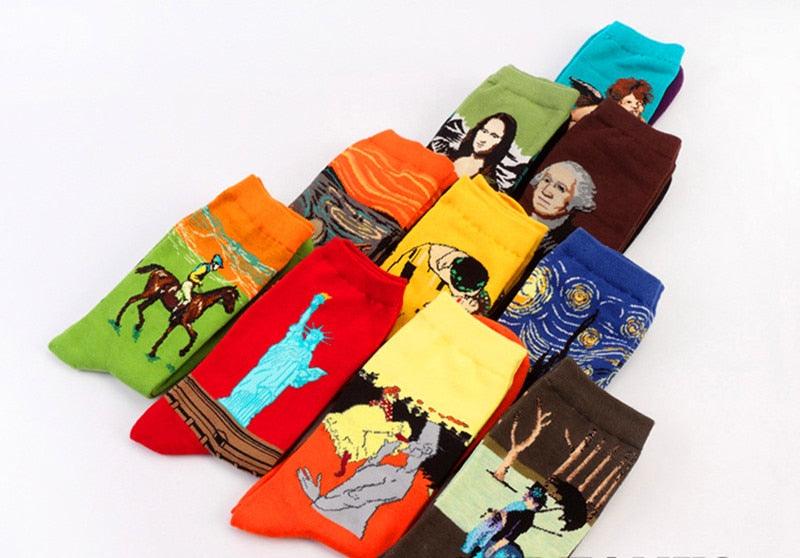 Classic Autumn Winter Retro Personality Art Van Gogh Mural World Famous Oil Painting Female Sock For Men And Women Stevvex