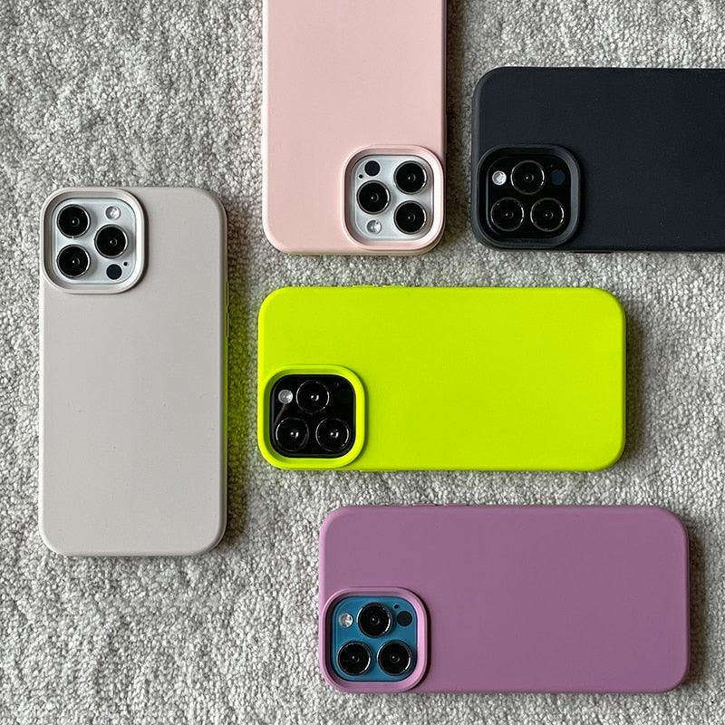 Classic Candy Color Silicone Case For iphone 13 12 Mini 14 13 Pro Max Camera Lens Protective Bumper Cover For iPhone 14 12 Pro Soft Flexible Silicone Slim Fit Case For Iphone Stevvex