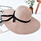 Classic Design Wide Elegant Hat New Simple Foldable Wide Floppy Girls Straw Hat Sun Hat Beach Women Summer Hat UV Protect Travel Cap Lady Cap Female Outdoor Summer Hat Stevvex
