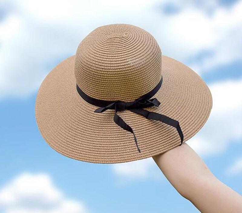 Classic Design Wide Elegant Hat New Simple Foldable Wide Floppy Girls Straw Hat Sun Hat Beach Women Summer Hat UV Protect Travel Cap Lady Cap Female Outdoor Summer Hat Stevvex