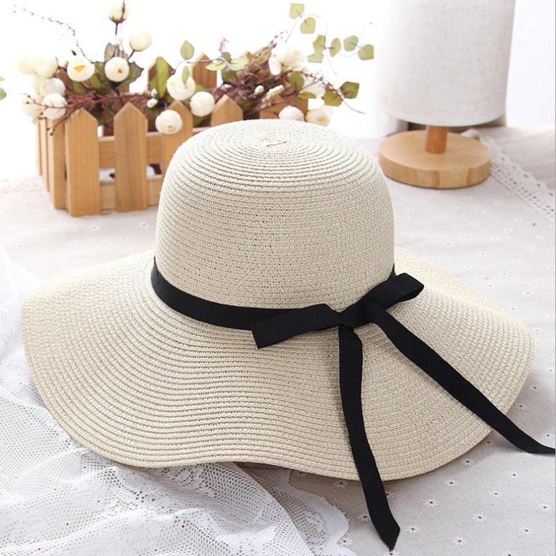 Classic Design Wide Elegant Hat New Simple Foldable Wide Floppy Girls Straw Hat Sun Hat Beach Women Summer Hat UV Protect Travel Cap Lady Cap Female Outdoor Summer Hat Stevvex