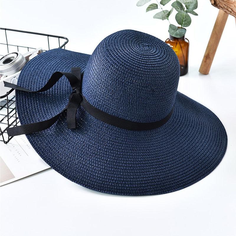 Classic Design Wide Elegant Hat New Simple Foldable Wide Floppy Girls Straw Hat Sun Hat Beach Women Summer Hat UV Protect Travel Cap Lady Cap Female Outdoor Summer Hat Stevvex