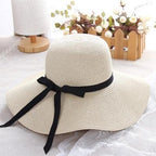 Classic Design Wide Elegant Hat New Simple Foldable Wide Floppy Girls Straw Hat Sun Hat Beach Women Summer Hat UV Protect Travel Cap Lady Cap Female Outdoor Summer Hat Stevvex
