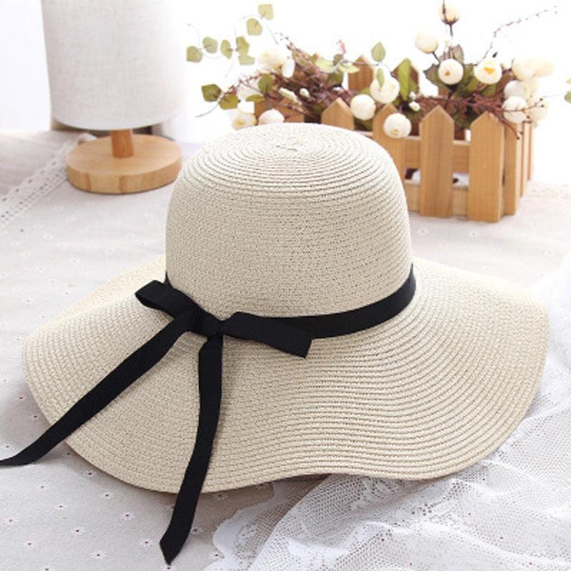 Classic Design Wide Elegant Hat New Simple Foldable Wide Floppy Girls Straw Hat Sun Hat Beach Women Summer Hat UV Protect Travel Cap Lady Cap Female Outdoor Summer Hat Stevvex
