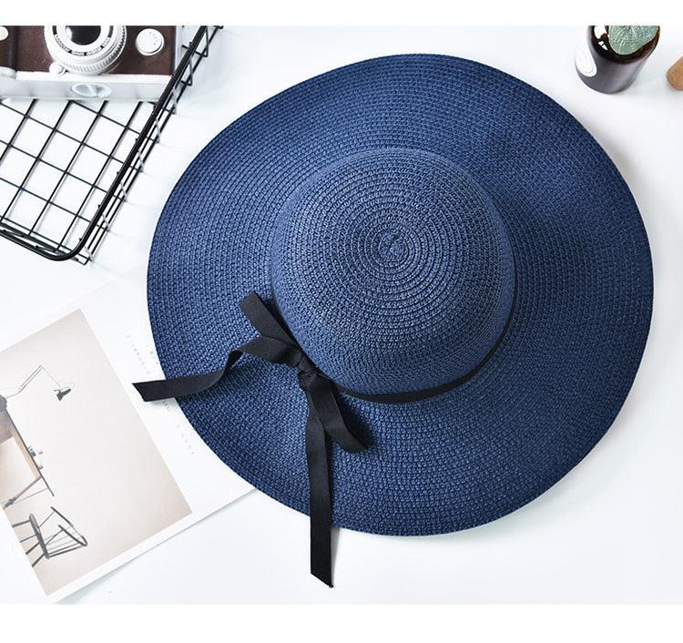 Classic Design Wide Elegant Hat New Simple Foldable Wide Floppy Girls Straw Hat Sun Hat Beach Women Summer Hat UV Protect Travel Cap Lady Cap Female Outdoor Summer Hat Stevvex