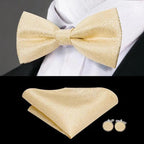 Classic Green Bow Ties Men Silk Butterfly Tie  With Pocket Square And Cufflinks Set For Men Elegant Design Wedding Party Bowties Solid Color Gentleman Bow Tie And Pocket Square Cufflink Set Stevvex