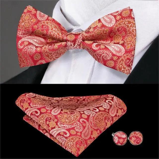 Classic Green Bow Ties Men Silk Butterfly Tie  With Pocket Square And Cufflinks Set For Men Elegant Design Wedding Party Bowties Solid Color Gentleman Bow Tie And Pocket Square Cufflink Set Stevvex