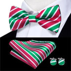 Classic Green Bow Ties Men Silk Butterfly Tie  With Pocket Square And Cufflinks Set For Men Elegant Design Wedding Party Bowties Solid Color Gentleman Bow Tie And Pocket Square Cufflink Set Stevvex
