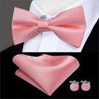 Classic Green Bow Ties Men Silk Butterfly Tie  With Pocket Square And Cufflinks Set For Men Elegant Design Wedding Party Bowties Solid Color Gentleman Bow Tie And Pocket Square Cufflink Set Stevvex