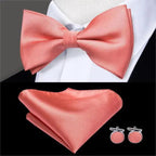 Classic Green Bow Ties Men Silk Butterfly Tie  With Pocket Square And Cufflinks Set For Men Elegant Design Wedding Party Bowties Solid Color Gentleman Bow Tie And Pocket Square Cufflink Set Stevvex