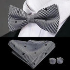 Classic Green Bow Ties Men Silk Butterfly Tie  With Pocket Square And Cufflinks Set For Men Elegant Design Wedding Party Bowties Solid Color Gentleman Bow Tie And Pocket Square Cufflink Set Stevvex