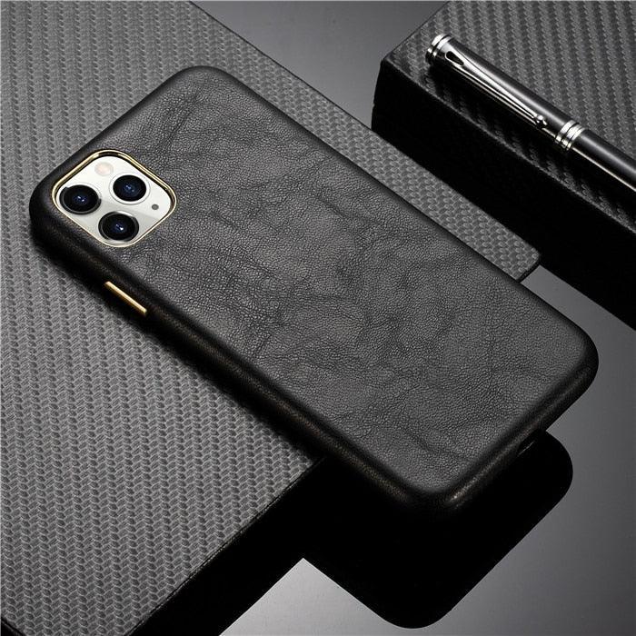 Classic Leather Case Compatible with iPhone Slim Leather Protective Case Midnight Green Luxury Genuine Leather Cover For iPhone 14 Pro 13 12 11 Pro Max X XS XR 7 8 Plus Case Vintage Leather Business Men Iphone Case Stevvex