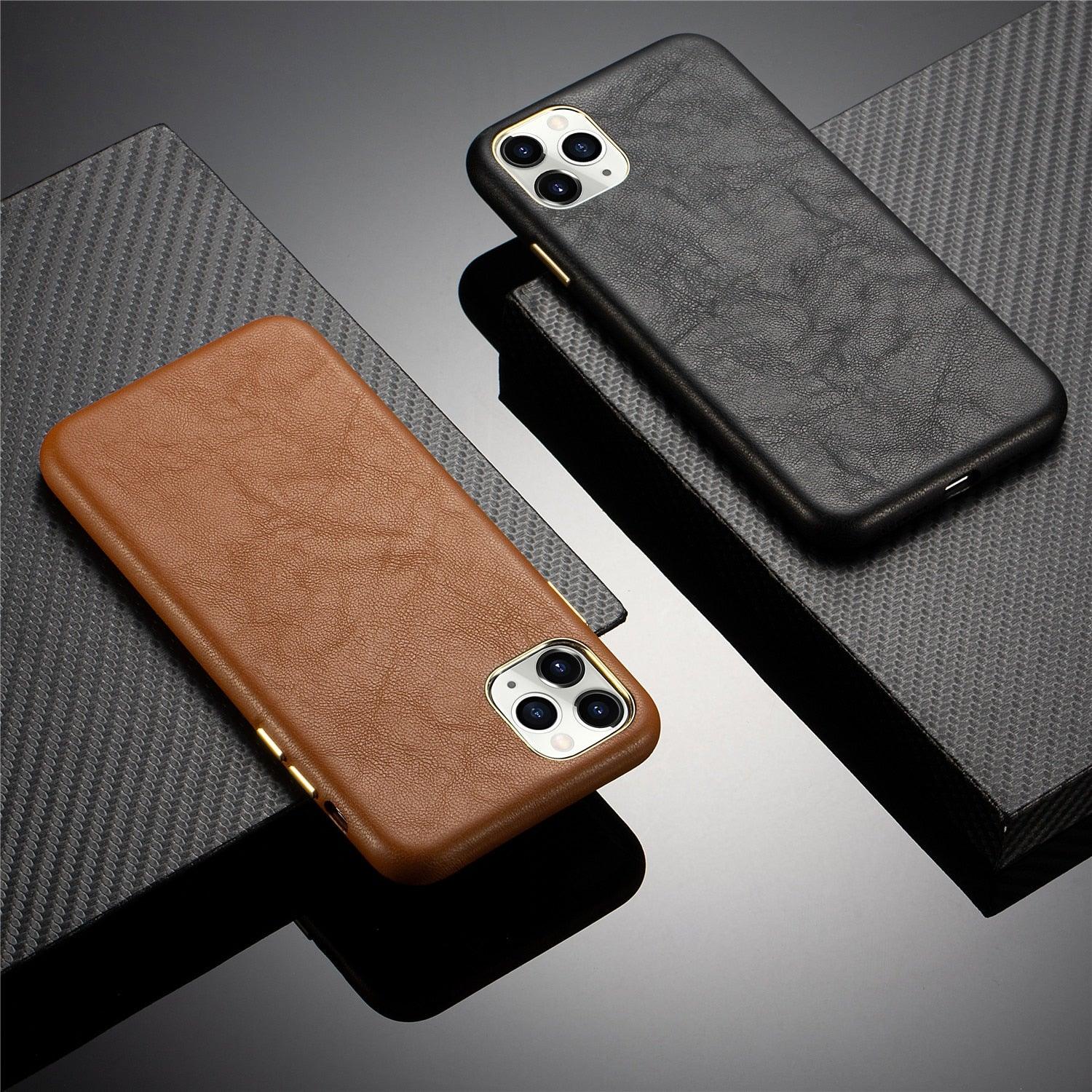 Classic Leather Case Compatible with iPhone Slim Leather Protective Case Midnight Green Luxury Genuine Leather Cover For iPhone 14 Pro 13 12 11 Pro Max X XS XR 7 8 Plus Case Vintage Leather Business Men Iphone Case Stevvex