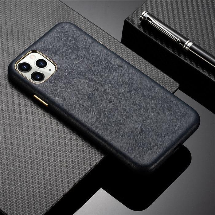 Classic Leather Case Compatible with iPhone Slim Leather Protective Case Midnight Green Luxury Genuine Leather Cover For iPhone 14 Pro 13 12 11 Pro Max X XS XR 7 8 Plus Case Vintage Leather Business Men Iphone Case Stevvex