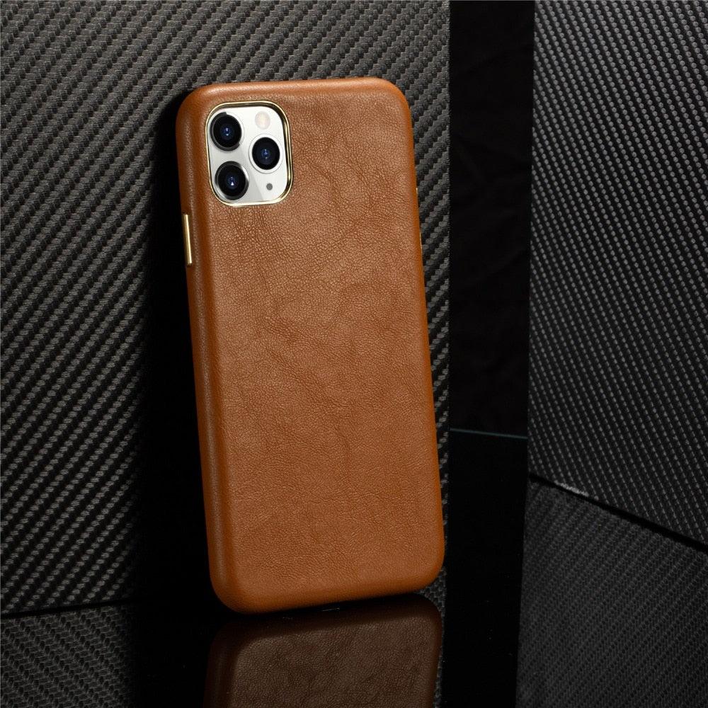 Classic Leather Case Compatible with iPhone Slim Leather Protective Case Midnight Green Luxury Genuine Leather Cover For iPhone 14 Pro 13 12 11 Pro Max X XS XR 7 8 Plus Case Vintage Leather Business Men Iphone Case Stevvex