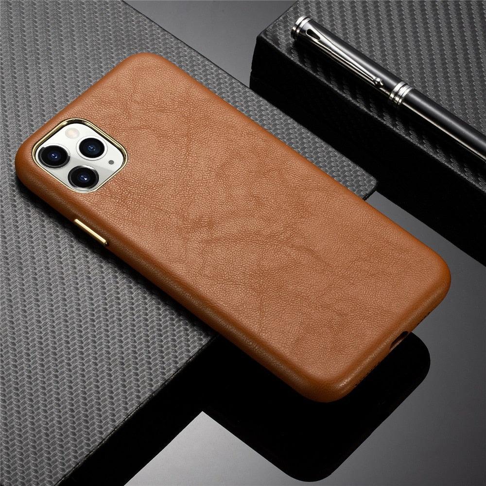 Classic Leather Case Compatible with iPhone Slim Leather Protective Case Midnight Green Luxury Genuine Leather Cover For iPhone 14 Pro 13 12 11 Pro Max X XS XR 7 8 Plus Case Vintage Leather Business Men Iphone Case Stevvex