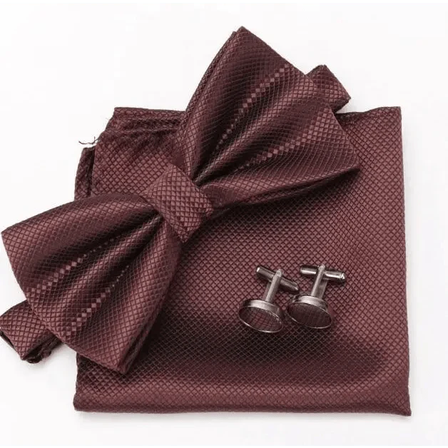 Classic Men Bowtie  Cufflinks Set Casual Men's Fashionable Style Solid Color Bowties Elegant Accessories Stevvex