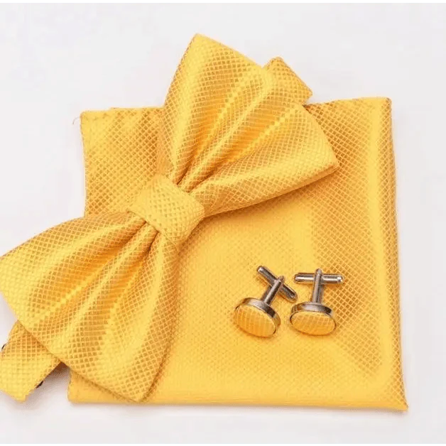 Classic Men Bowtie  Cufflinks Set Casual Men's Fashionable Style Solid Color Bowties Elegant Accessories Stevvex