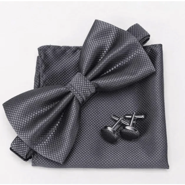 Classic Men Bowtie  Cufflinks Set Casual Men's Fashionable Style Solid Color Bowties Elegant Accessories Stevvex