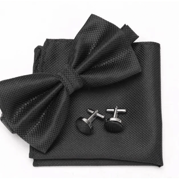 Classic Men Bowtie  Cufflinks Set Casual Men's Fashionable Style Solid Color Bowties Elegant Accessories Stevvex