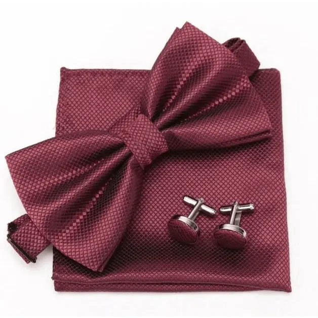 Classic Men Bowtie  Cufflinks Set Casual Men's Fashionable Style Solid Color Bowties Elegant Accessories Stevvex