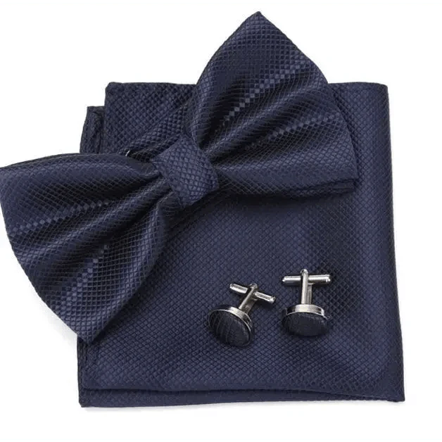 Classic Men Bowtie  Cufflinks Set Casual Men's Fashionable Style Solid Color Bowties Elegant Accessories Stevvex