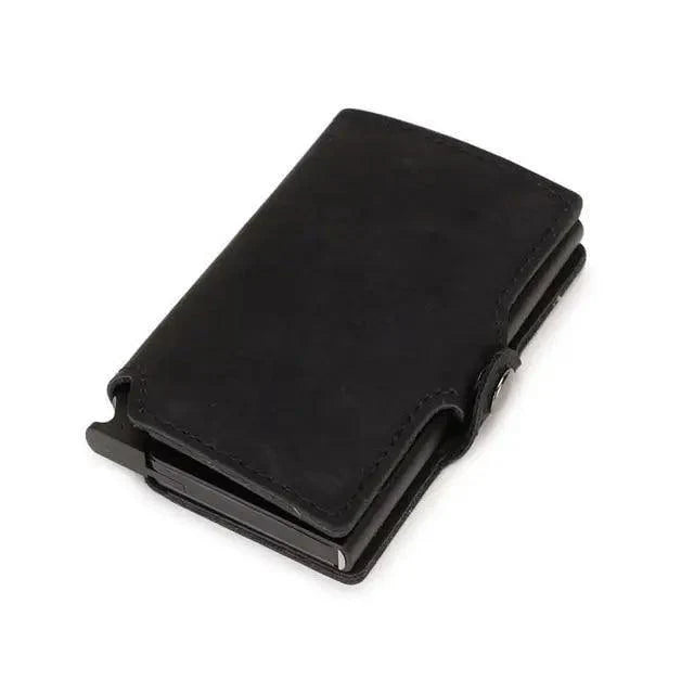 Classic Multifunction Automatic Aluminum Alloy Leather Credit Card Holder Retro New Pop-Up Card Ejector Business Wallets For Men Stevvex