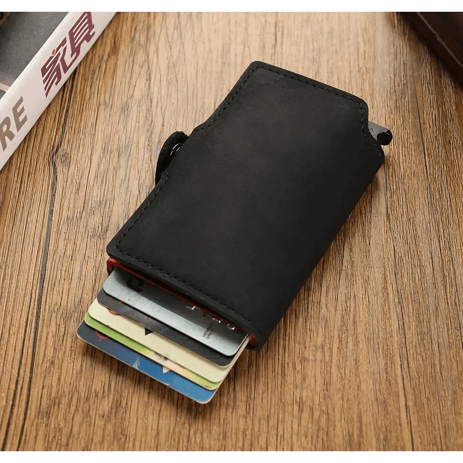 Classic Multifunction Automatic Aluminum Alloy Leather Credit Card Holder Retro New Pop-Up Card Ejector Business Wallets For Men Stevvex