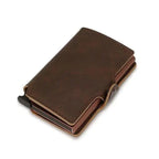 Classic Multifunction Automatic Aluminum Alloy Leather Credit Card Holder Retro New Pop-Up Card Ejector Business Wallets For Men Stevvex