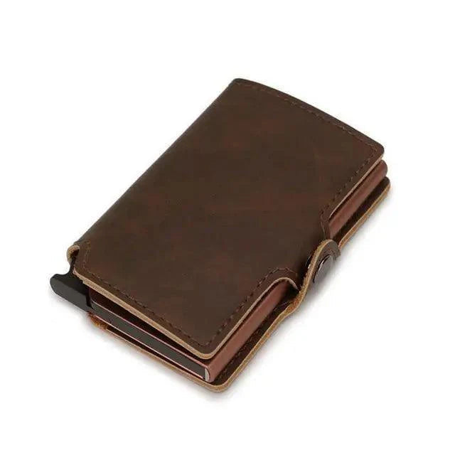 Classic Multifunction Automatic Aluminum Alloy Leather Credit Card Holder Retro New Pop-Up Card Ejector Business Wallets For Men Stevvex