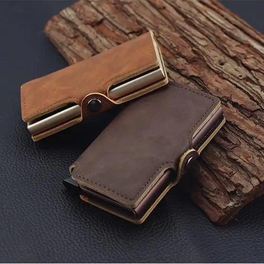 Classic Multifunction Automatic Aluminum Alloy Leather Credit Card Holder Retro New Pop-Up Card Ejector Business Wallets For Men Stevvex