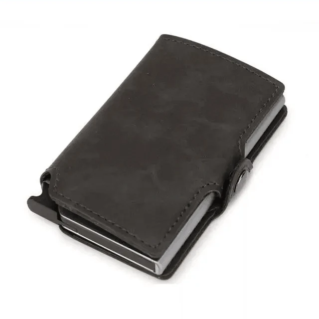 Classic Multifunction Automatic Aluminum Alloy Leather Credit Card Holder Retro New Pop-Up Card Ejector Business Wallets For Men Stevvex