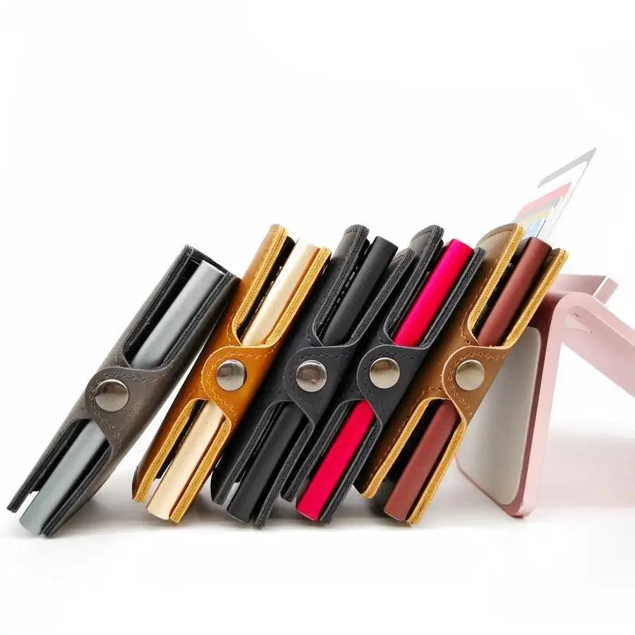 Classic Multifunction Automatic Aluminum Alloy Leather Credit Card Holder Retro New Pop-Up Card Ejector Business Wallets For Men Stevvex