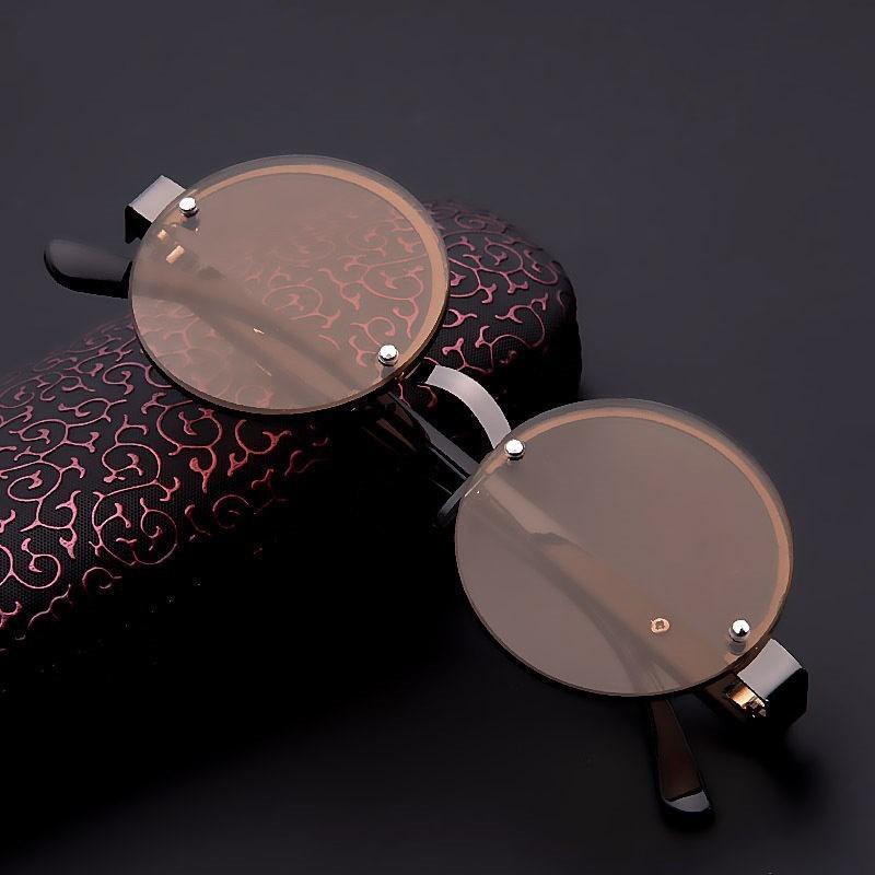 Classic Natural Crystal Glass Stone Reading Glasses Male High Definition Anti Fatigue Round Brown Reading Glasses Female Lightweight Thin Steel Frame With Compact Case For Daily Use Stevvex