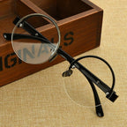 Classic Natural Crystal Glass Stone Reading Glasses Male High Definition Anti Fatigue Round Brown Reading Glasses Female Lightweight Thin Steel Frame With Compact Case For Daily Use Stevvex